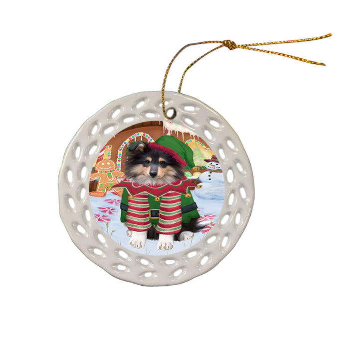 Christmas Gingerbread House Candyfest Rough Collie Dog Ceramic Doily Ornament DPOR56872