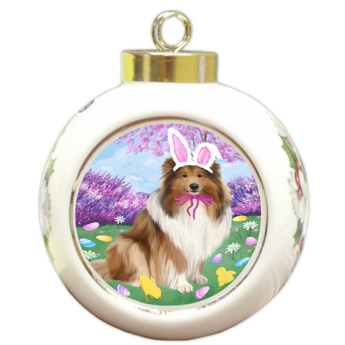 Easter Holiday Rough Collie Dog Round Ball Christmas Ornament RBPOR57325