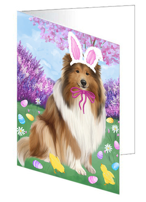 Easter Holiday Rough Collie Dog Handmade Artwork Assorted Pets Greeting Cards and Note Cards with Envelopes for All Occasions and Holiday Seasons GCD76286