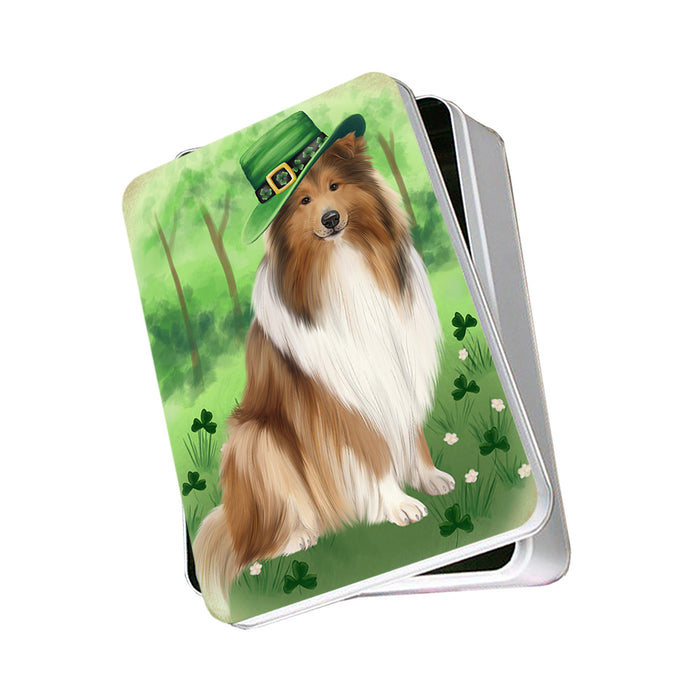 St. Patricks Day Irish Portrait Rough Collie Dog Photo Storage Tin PITN56971