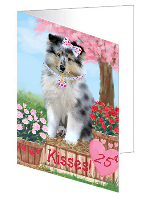 Rosie 25 Cent Kisses Rough Collie Dog Handmade Artwork Assorted Pets Greeting Cards and Note Cards with Envelopes for All Occasions and Holiday Seasons GCD72536