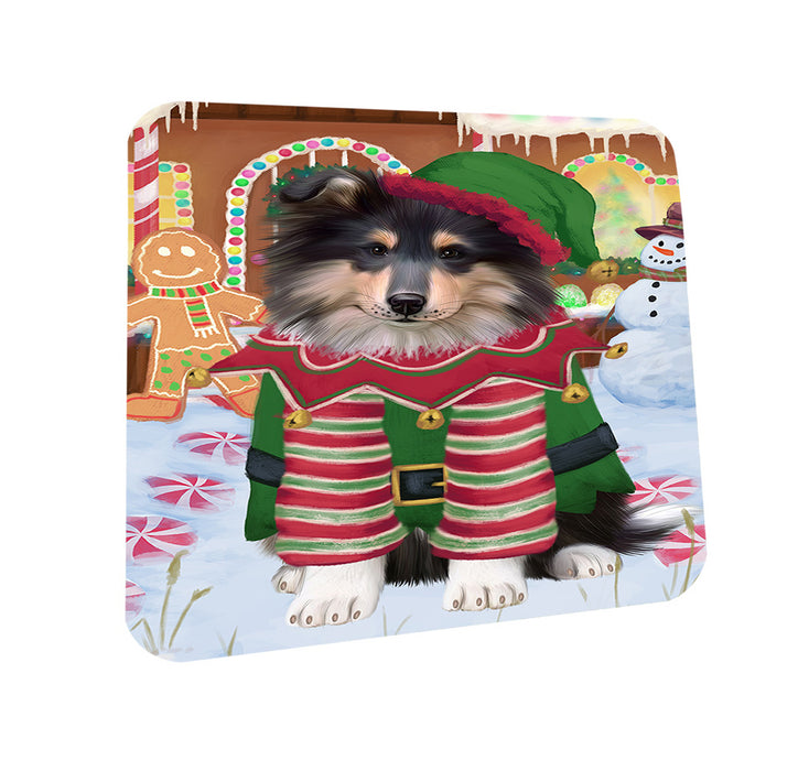 Christmas Gingerbread House Candyfest Rough Collie Dog Coasters Set of 4 CST56474