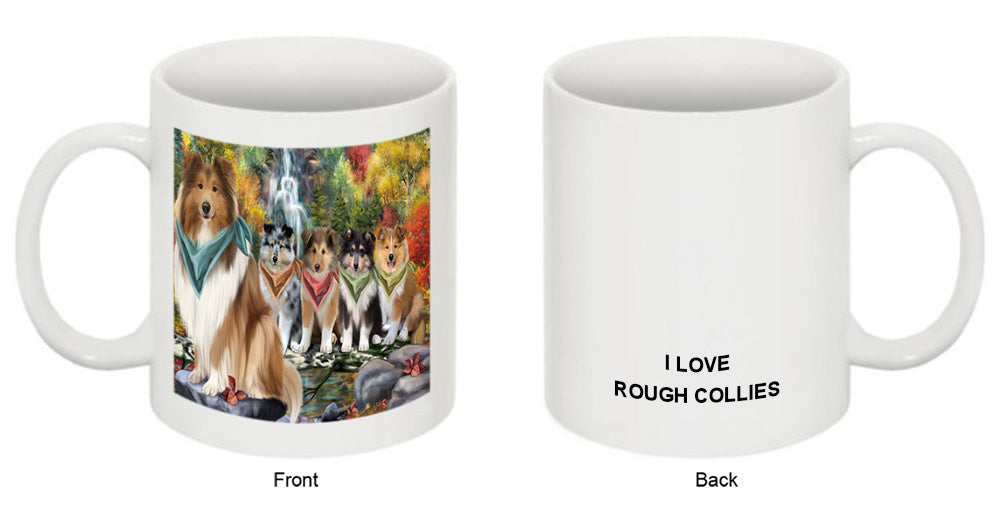Scenic Waterfall Rough Collies Dog Coffee Mug MUG50074
