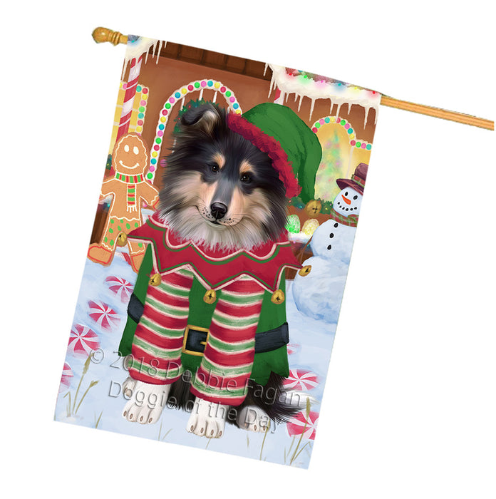 Christmas Gingerbread House Candyfest Rough Collie Dog House Flag FLG57200