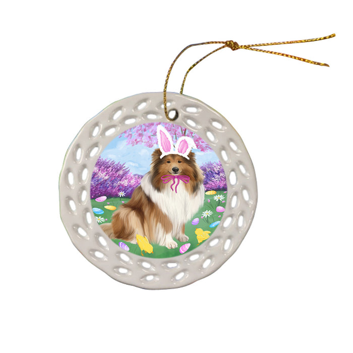 Easter Holiday Rough Collie Dog Ceramic Doily Ornament DPOR57325