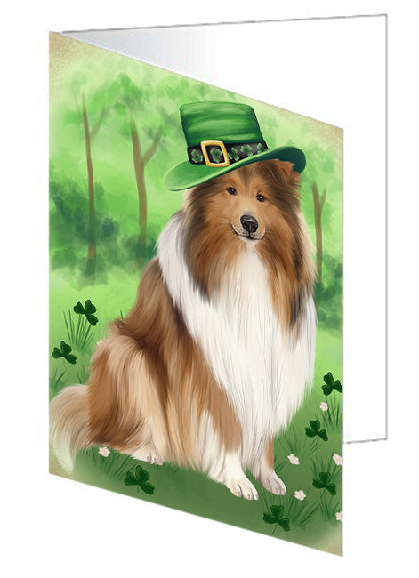 St. Patricks Day Irish Portrait Rough Collie Dog Handmade Artwork Assorted Pets Greeting Cards and Note Cards with Envelopes for All Occasions and Holiday Seasons GCD76598