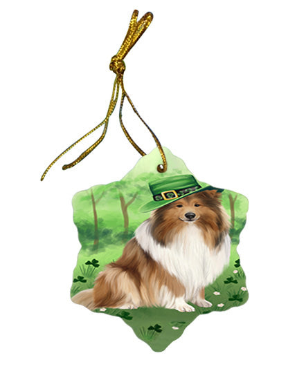 St. Patricks Day Irish Portrait Rough Collie Dog Star Porcelain Ornament SPOR57968