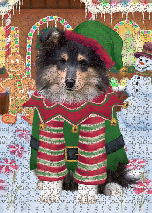 Christmas Gingerbread House Candyfest Rough Collie Dog Puzzle with Photo Tin PUZL94264