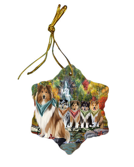 Scenic Waterfall Rough Collies Dog Star Porcelain Ornament SPOR54795