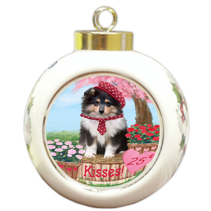 Rosie 25 Cent Kisses Rough Collie Dog Round Ball Christmas Ornament RBPOR56364