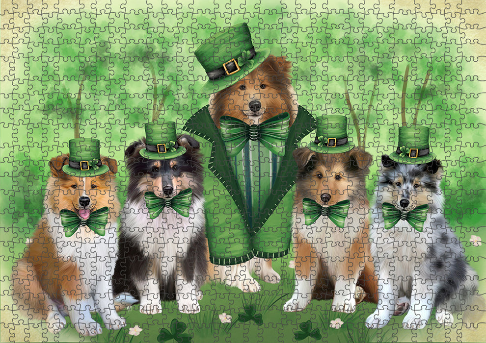 St. Patricks Day Irish Portrait Rough Collie Dogs Portrait Jigsaw Puzzle for Adults Animal Interlocking Puzzle Game Unique Gift for Dog Lover's with Metal Tin Box PZL072