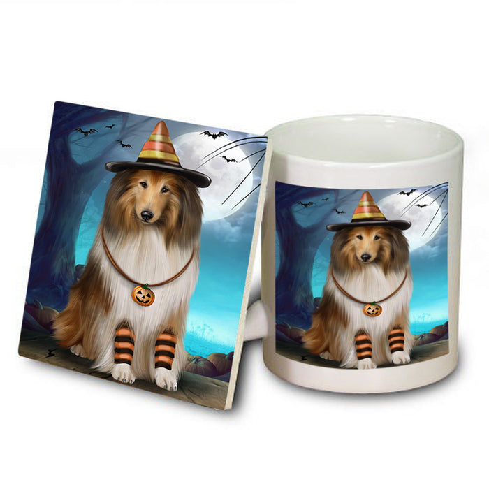 Happy Halloween Trick or Treat Rough Collie Dog Mug and Coaster Set MUC54513