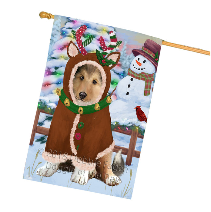 Christmas Gingerbread House Candyfest Rough Collie Dog House Flag FLG57201