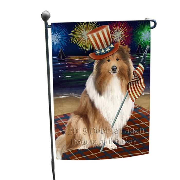 4th of July Independence Day Firework Rough Collie Dog Garden Flag GFLG57599