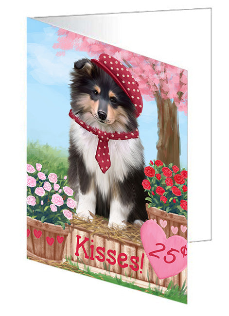 Rosie 25 Cent Kisses Rough Collie Dog Handmade Artwork Assorted Pets Greeting Cards and Note Cards with Envelopes for All Occasions and Holiday Seasons GCD72539