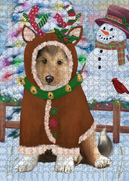 Christmas Gingerbread House Candyfest Rough Collie Dog Puzzle with Photo Tin PUZL94268