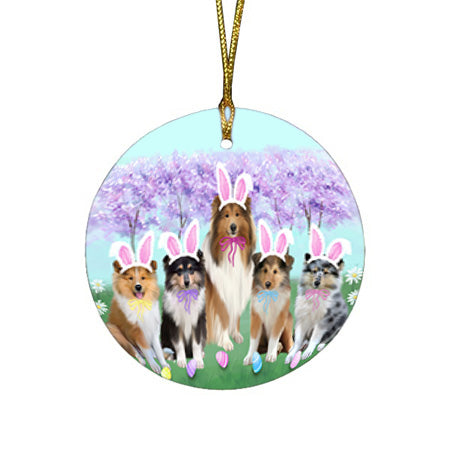 Easter Holiday Rough Collies Dog Round Flat Christmas Ornament RFPOR57326
