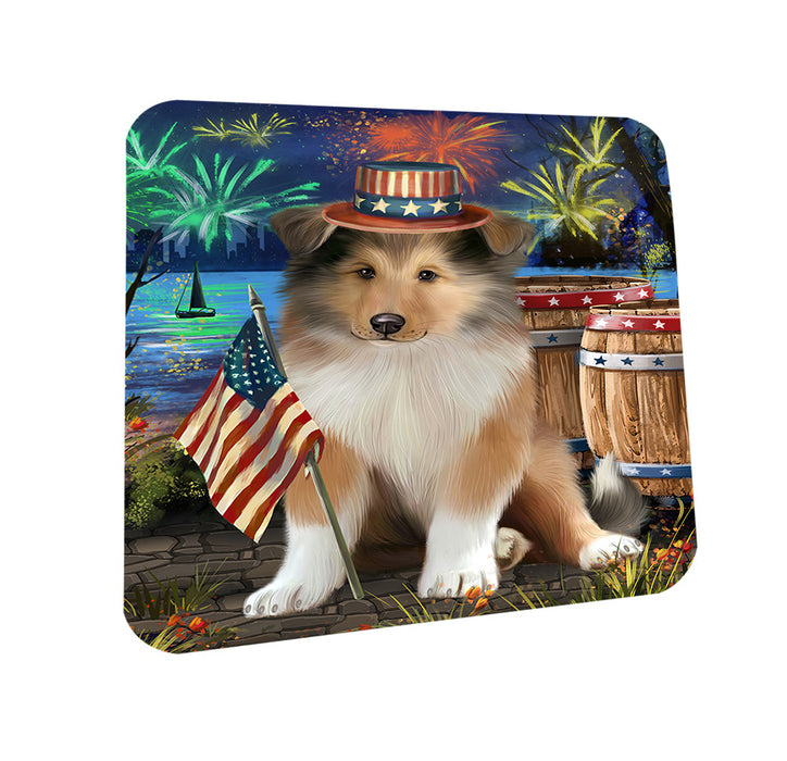 4th of July Independence Day Firework Rough Collie Dog Coasters Set of 4 CST54021