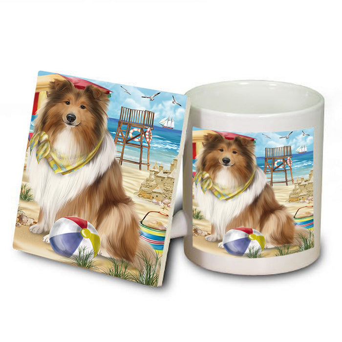 Pet Friendly Beach Rough Collie Dog Mug and Coaster Set MUC54172