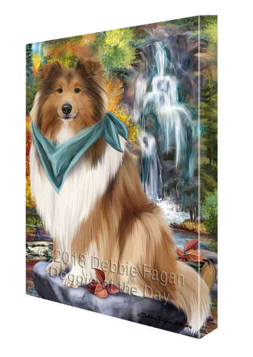 Scenic Waterfall Rough Collie Dog Canvas Print Wall Art Décor CVS111095