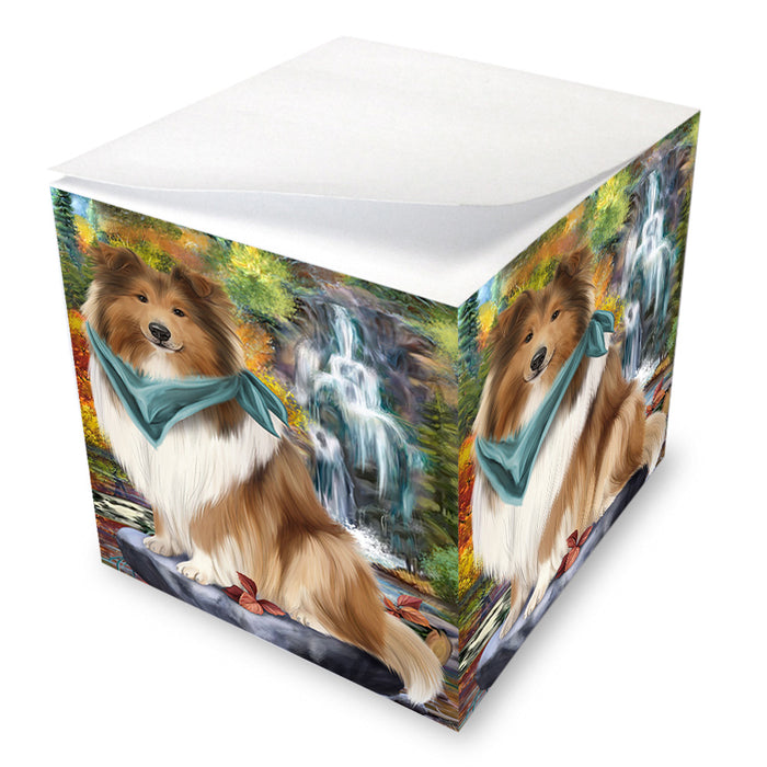 Scenic Waterfall Rough Collie Dog Note Cube NOC56323