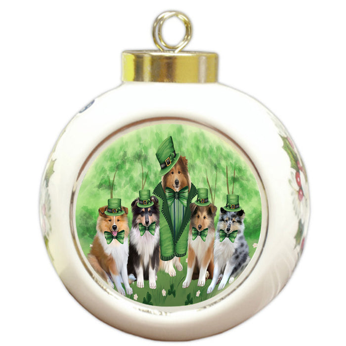 St. Patricks Day Irish Portrait Rough Collie Dogs Round Ball Christmas Ornament RBPOR58156