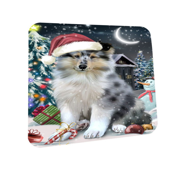 Have a Holly Jolly Christmas Happy Holidays Rough Collie Dog Coasters Set of 4 CST54204