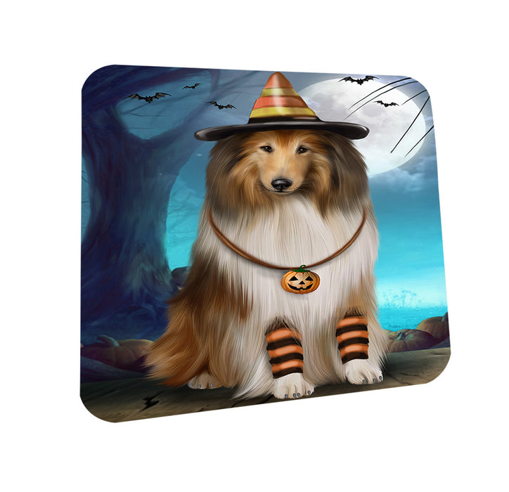 Happy Halloween Trick or Treat Rough Collie Dog Coasters Set of 4 CST54479