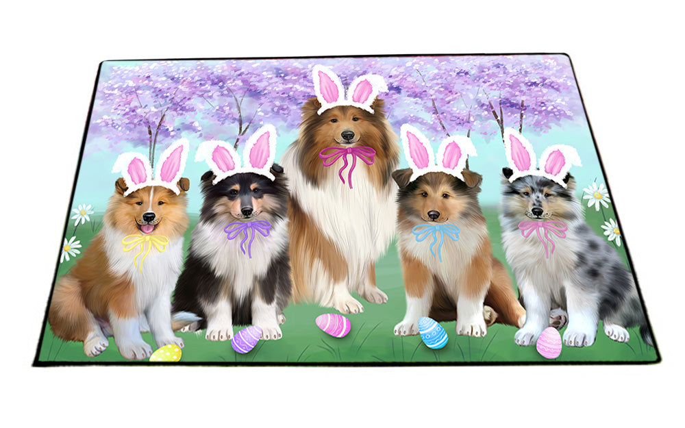Easter Holiday Rough Collies Dog Floormat FLMS53778