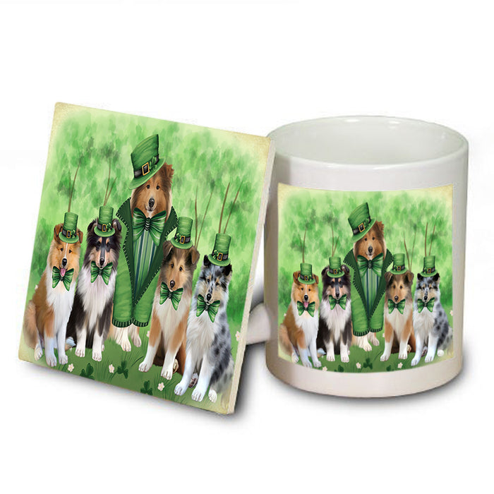 St. Patricks Day Irish Portrait Rough Collie Dogs Mug and Coaster Set MUC57021