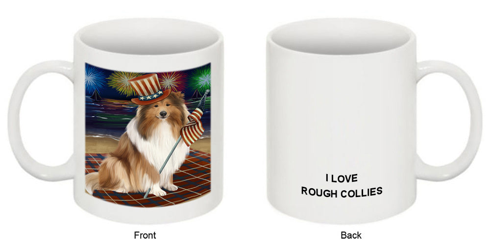 4th of July Independence Day Firework Rough Collie Dog Coffee Mug MUG52241