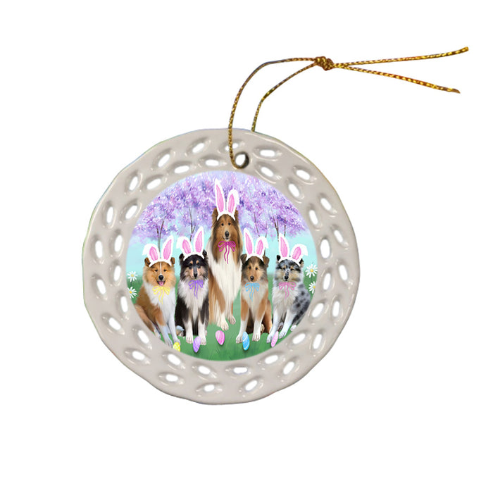 Easter Holiday Rough Collies Dog Ceramic Doily Ornament DPOR57326
