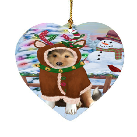 Christmas Gingerbread House Candyfest Rough Collie Dog Heart Christmas Ornament HPOR56873