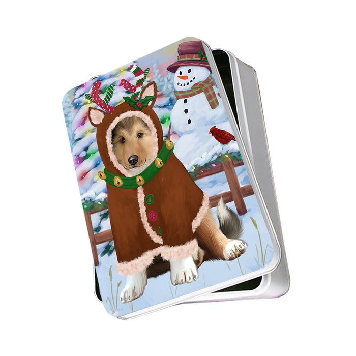 Christmas Gingerbread House Candyfest Rough Collie Dog Photo Storage Tin PITN56460