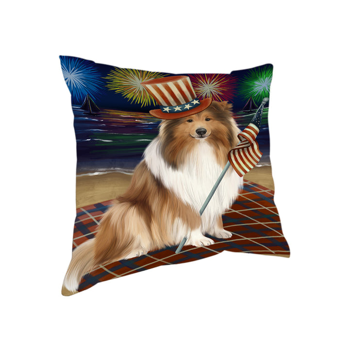 4th of July Independence Day Firework Rough Collie Dog Pillow PIL82176