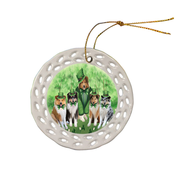 St. Patricks Day Irish Portrait Rough Collie Dogs Ceramic Doily Ornament DPOR57969