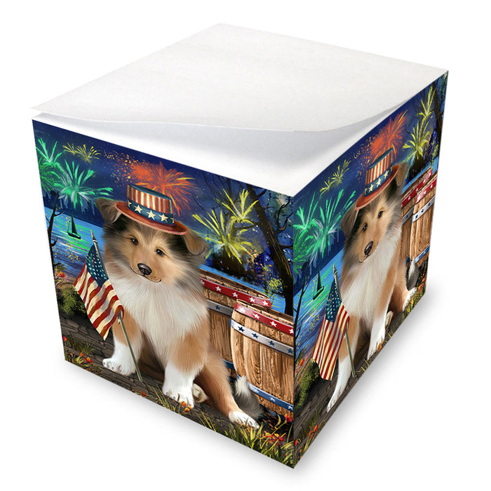 4th of July Independence Day Firework Rough Collie Dog Note Cube NOC55709