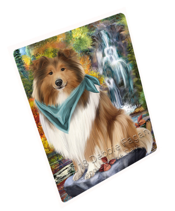 Scenic Waterfall Rough Collie Dog Large Refrigerator / Dishwasher Magnet RMAG89712