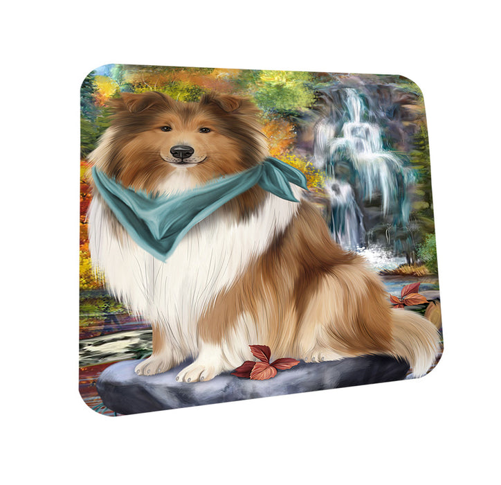 Scenic Waterfall Rough Collie Dog Coasters Set of 4 CST54635