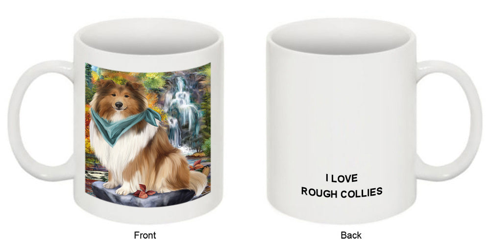 Scenic Waterfall Rough Collie Dog Coffee Mug MUG50075