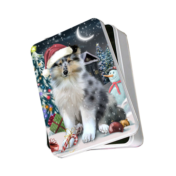 Have a Holly Jolly Christmas Happy Holidays Rough Collie Dog Photo Storage Tin PITN54189