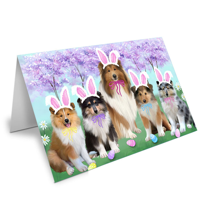 Easter Holiday Rough Collies Dog Handmade Artwork Assorted Pets Greeting Cards and Note Cards with Envelopes for All Occasions and Holiday Seasons GCD76289