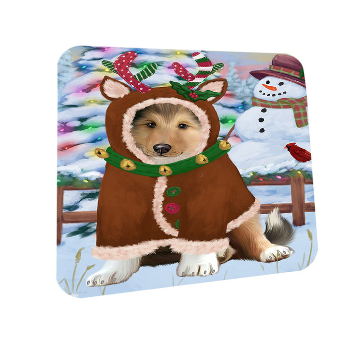 Christmas Gingerbread House Candyfest Rough Collie Dog Coasters Set of 4 CST56475
