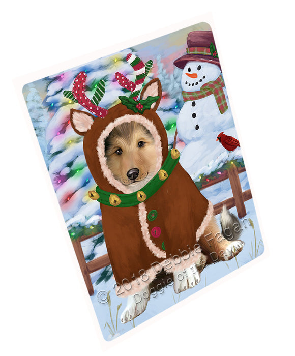 Christmas Gingerbread House Candyfest Rough Collie Dog Large Refrigerator / Dishwasher Magnet RMAG101370