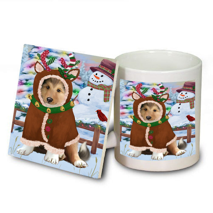 Christmas Gingerbread House Candyfest Rough Collie Dog Mug and Coaster Set MUC56509