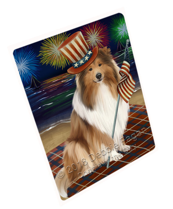 4th of July Independence Day Firework Rough Collie Dog Cutting Board C76050