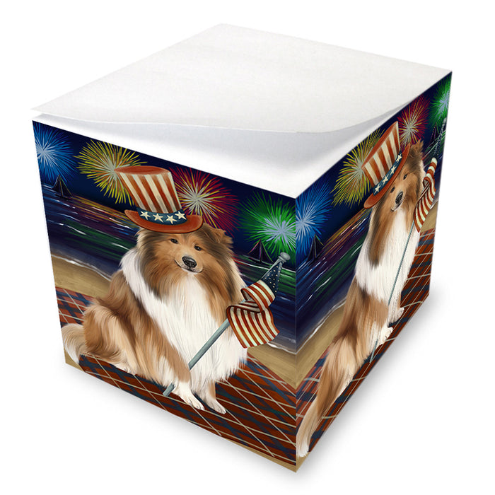 4th of July Independence Day Firework Rough Collie Dog Note Cube NOC54960