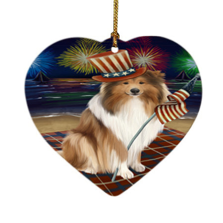 4th of July Independence Day Firework Rough Collie Dog Heart Christmas Ornament HPOR57244