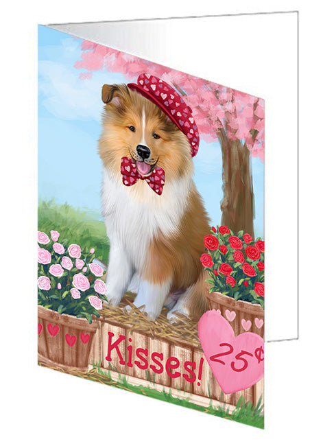 Rosie 25 Cent Kisses Rough Collie Dog Handmade Artwork Assorted Pets Greeting Cards and Note Cards with Envelopes for All Occasions and Holiday Seasons GCD72542