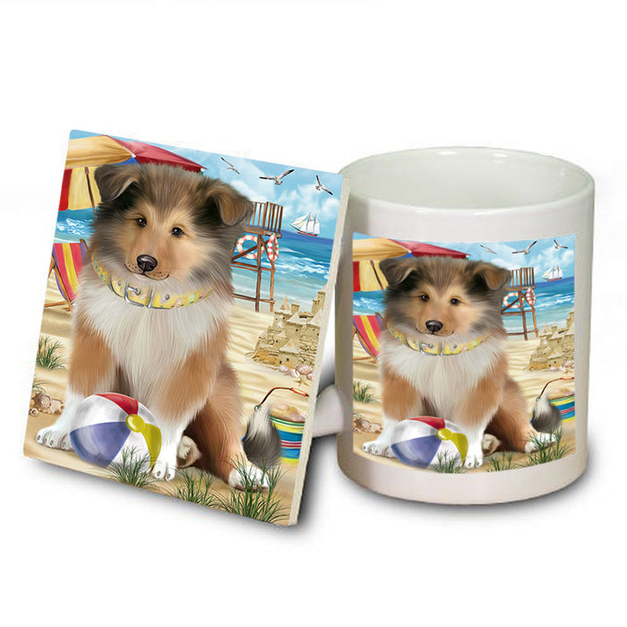Pet Friendly Beach Rough Collie Dog Mug and Coaster Set MUC54173